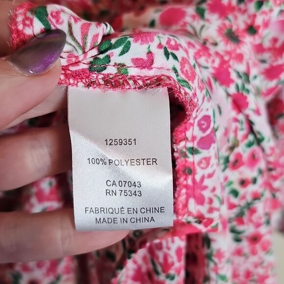 Cynthia Rowley 1X Pink and Green Floral Georgette Peasant Top Blouse - Picture 8 of 8